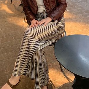 Linen/Cotton Breezy Striped Wide-leg Trousers